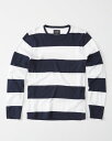 ◆【送料無料】【新品】アバクロ【Mensメンズ】ボーダークルーネック長袖Tシャツ(ロンT)/White Stripe【Long-Sleeve Striped Tee】【Abercrombie&Fitch】【本物保証】