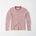 【送料無料】【新品】アバクロ【Mensメンズ】【MUSCLE】Moose刺繍ヘンリーネック長袖Tシャツ(ロンT)/Red Stripe【Icon Henley】【Abercrombie&Fitch】【本物保証】