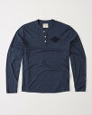◆【送料無料】【新品】アバクロ【Mensメンズ】アップリケ ヘンリーネック長袖Tシャツ(ロンT)/Navy【Long Sleeve Heritage Henley】【Abercrombie&Fitch】【本物保証】