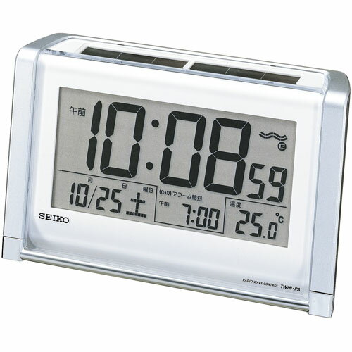 セイコー　SEIKO　目覚まし時計　置き時計　SQ672S　電波修正　デジタル　ソーラー　カレンダー　温度計　  