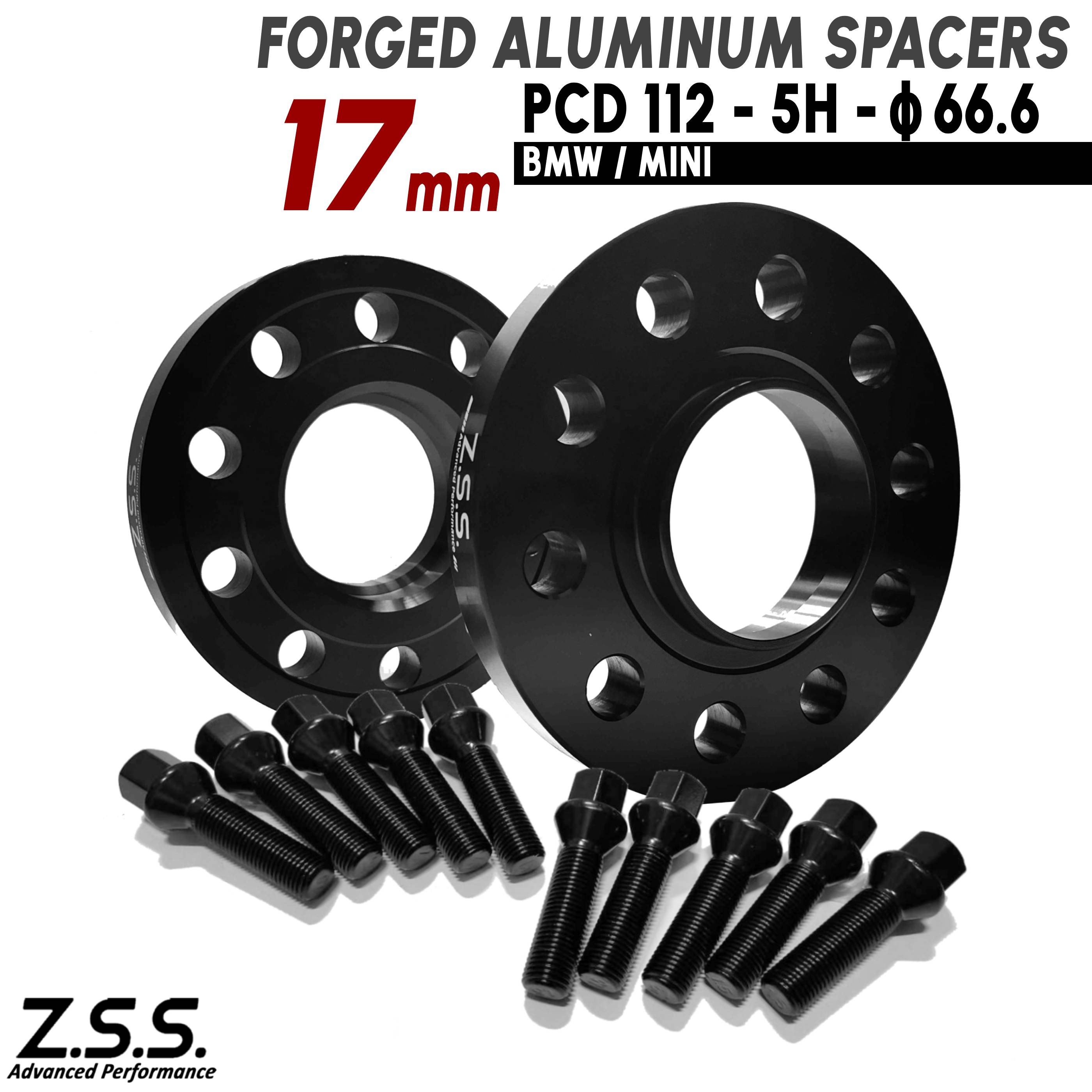 Z.S.S. AP 17mm PCD112 5穴 5x112 ハブ径 66.6φ ハブ一体型 ワイドトレッドスペーサー スペーサー BMW 用 M14xP1.25 テーパー ボルト付き ワイトレ ZSS