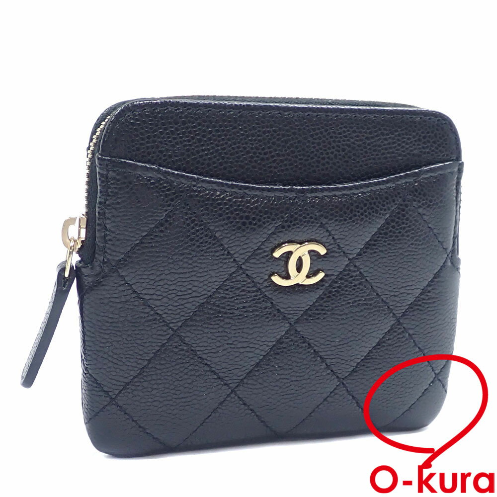 【中古】 シャネル コインケース マトラッセ ジップコインパース レディース ブラック 黒 キャビアスキン AP2061 革 小銭入れ ココマーク