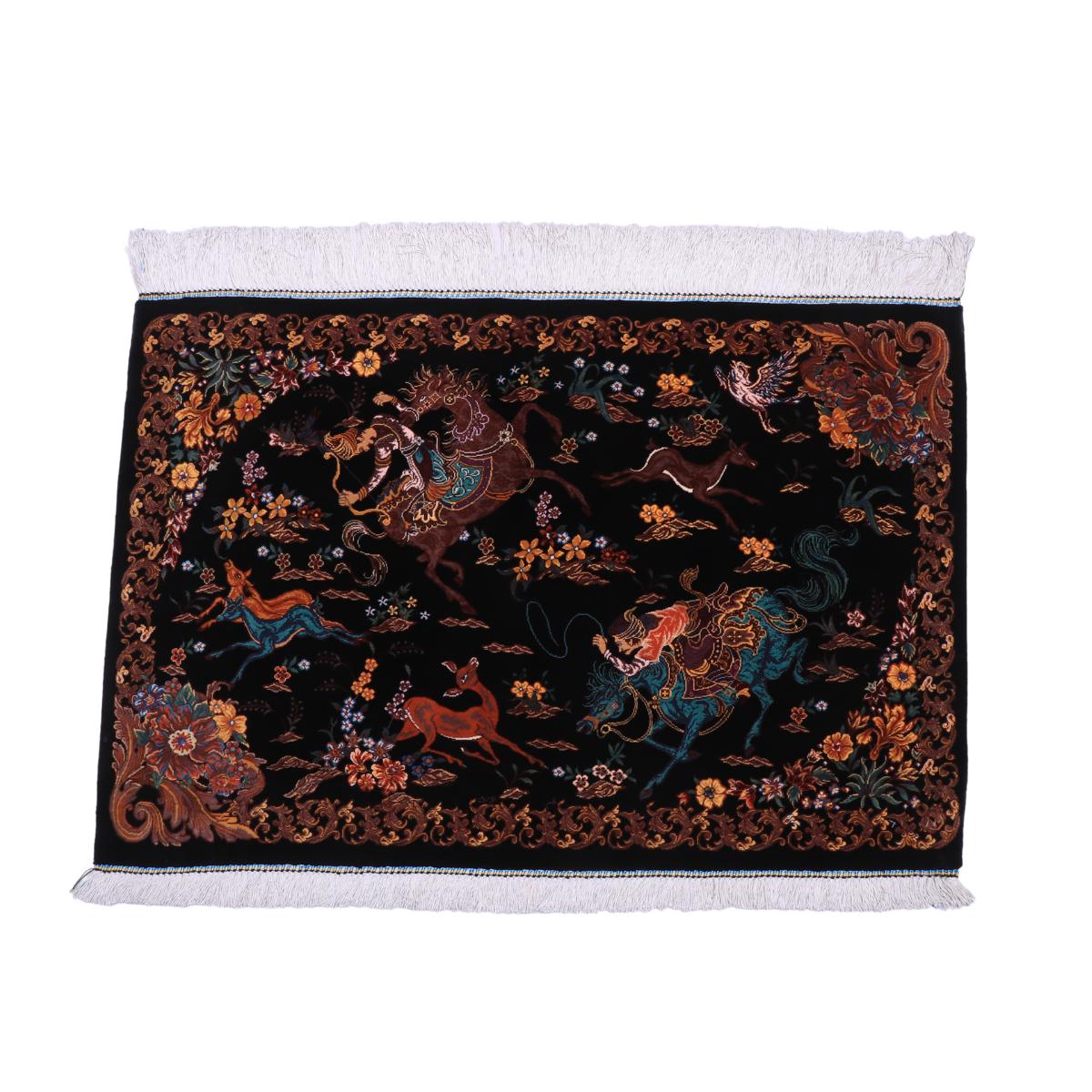 ペルシャ絨毯 イラン製 88×59cm 手織り 天然 シルク100% 長方形 草木染 高級 ナチュラル 北欧 ラグ 絨毯 マット ラグマット カーペット 床暖房対応 ホットカーペット対応 （FN-70278）