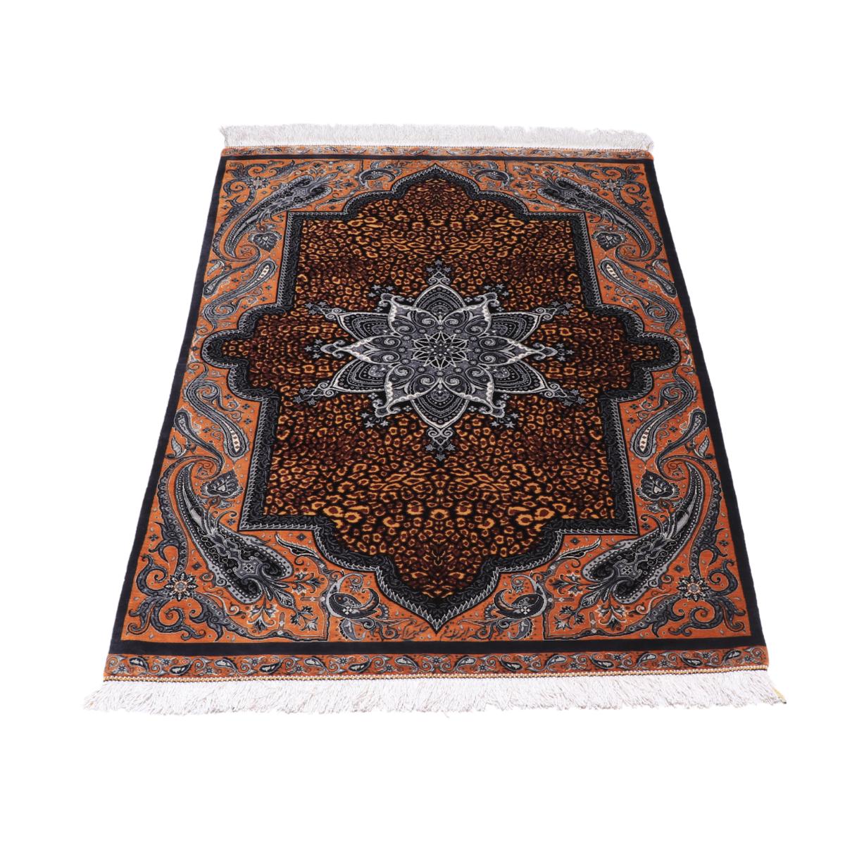 ペルシャ絨毯 イラン製 126×82cm 手織り 天然 シルク100% 長方形 草木染 高級 ナチュラル 北欧 ラグ 絨毯 マット ラグマット カーペット 床暖房対応 ホットカーペット対応 （FN-70296）