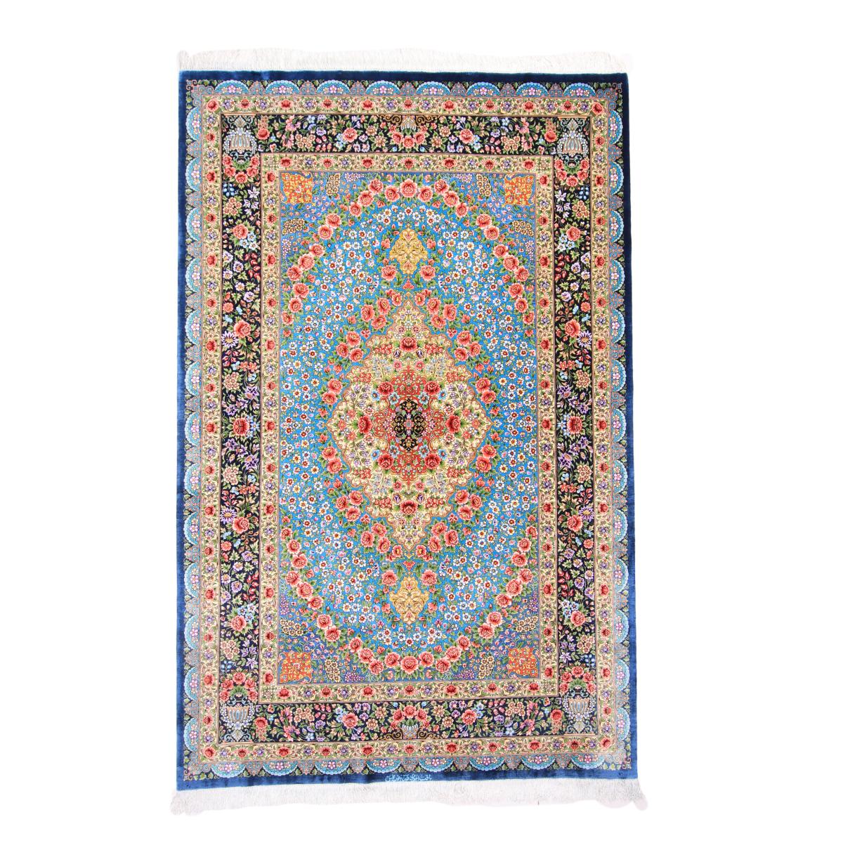 ペルシャ絨毯 イラン製 200×128cm 手織り 天然 シルク100% 長方形 草木染 高級 ナチュラル 北欧 ラグ 絨毯 マット ラグマット カーペット 床暖房対応 ホットカーペット対応 （FN-70308）