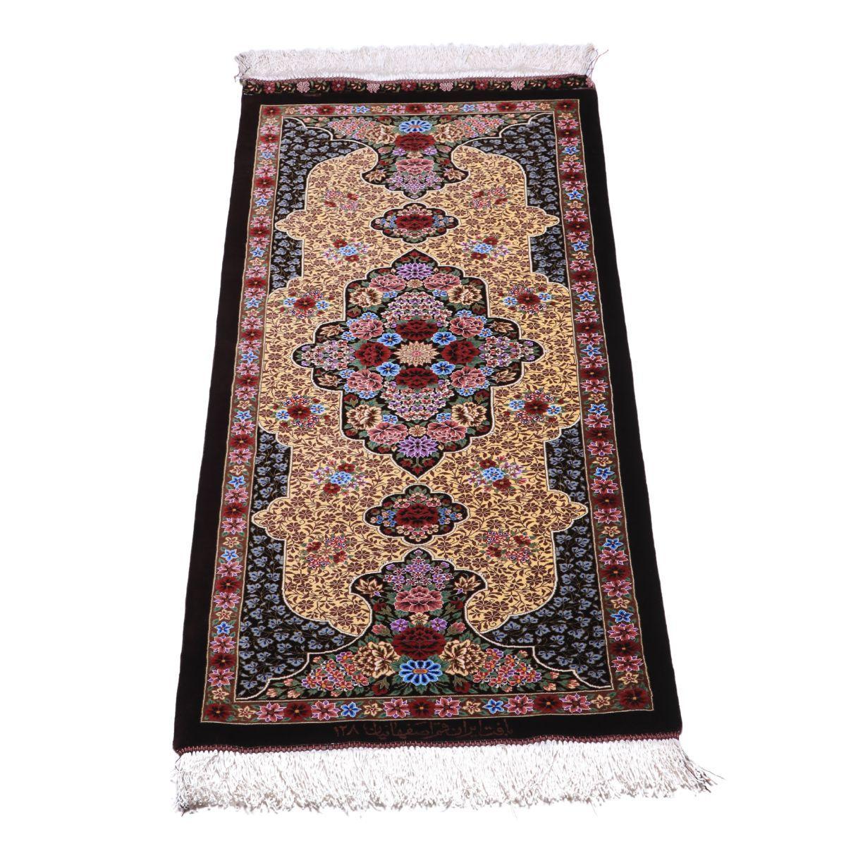 ペルシャ絨毯 イラン製 118×47cm 手織り 天然 シルク100% 長方形 草木染 高級 ナチュラル 北欧 ラグ 絨毯 マット ラグマット カーペット 床暖房対応 ホットカーペット対応 （FN-70319）