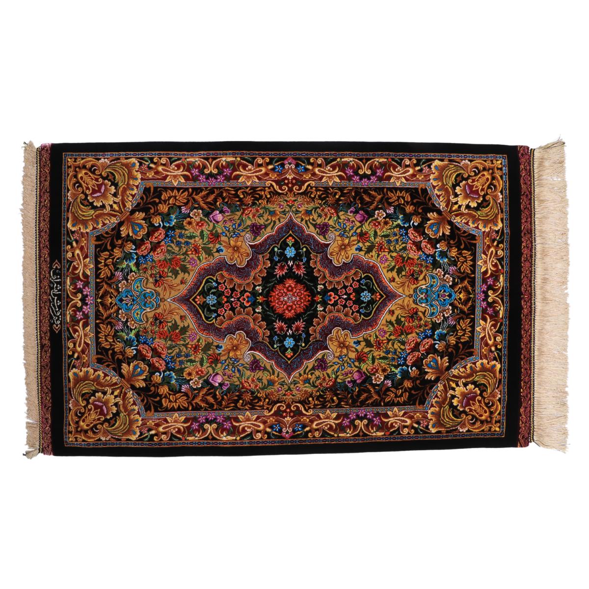 ペルシャ絨毯 イラン製 99×62cm 手織り 天然 シルク100% 長方形 草木染 高級 ナチュラル 北欧 ラグ 絨毯 マット ラグマット カーペット 床暖房対応 ホットカーペット対応 （FN-70322）