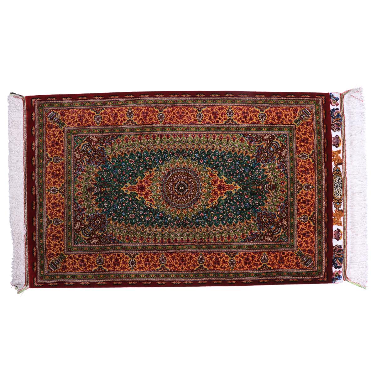 ペルシャ絨毯 イラン製 95×58cm 手織り 天然 シルク100% 長方形 草木染 高級 ナチュラル 北欧 ラグ 絨毯 マット ラグマット カーペット 床暖房対応 ホットカーペット対応 （FN-70323）