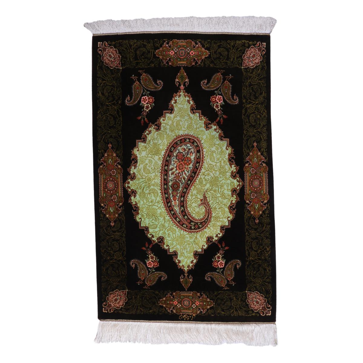 ペルシャ絨毯 イラン製 94×57cm 手織り 天然 シルク100% 長方形 草木染 高級 ナチュラル 北欧 ラグ 絨毯 マット ラグマット カーペット 床暖房対応 ホットカーペット対応 （FN-70325）