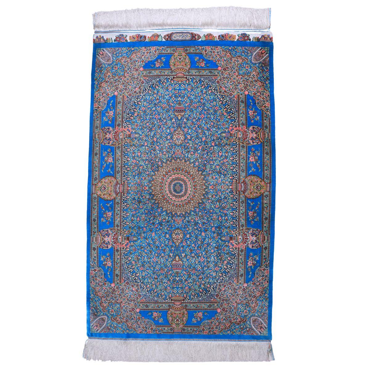 ペルシャ絨毯 イラン製 129×78cm 手織り 天然 シルク100% 長方形 草木染 高級 ナチュラル 北欧 ラグ 絨毯 マット ラグマット カーペット 床暖房対応 ホットカーペット対応 （FN-70330）