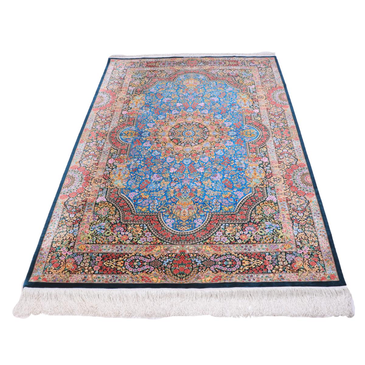 ペルシャ絨毯 イラン製 200×129cm 手織り 天然 シルク100% 長方形 草木染 高級 ナチュラル 北欧 ラグ 絨毯 マット ラグマット カーペット 床暖房対応 ホットカーペット対応 （FN-70334）