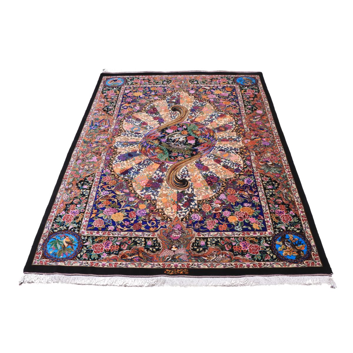 ペルシャ絨毯 イラン製 193×132cm 手織り 天然 シルク100% 長方形 草木染 高級 ナチュラル 北欧 ラグ 絨毯 マット ラグマット カーペット 床暖房対応 ホットカーペット対応 （FN-70341）