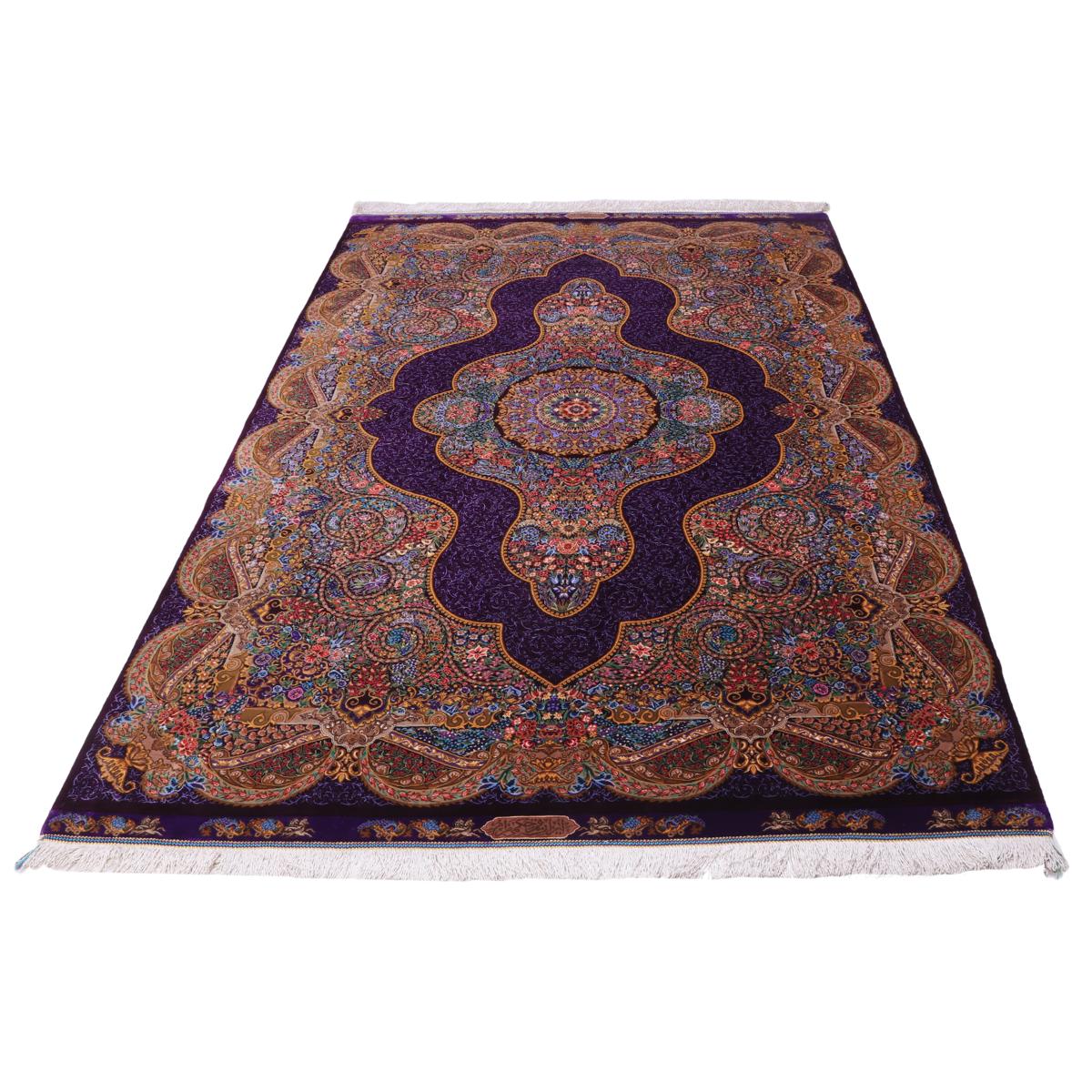 ペルシャ絨毯 イラン製 212×137cm 手織り 天然 シルク100% 長方形 草木染 高級 ナチュラル 北欧 ラグ 絨毯 マット ラグマット カーペット 床暖房対応 ホットカーペット対応 （FN-70344）