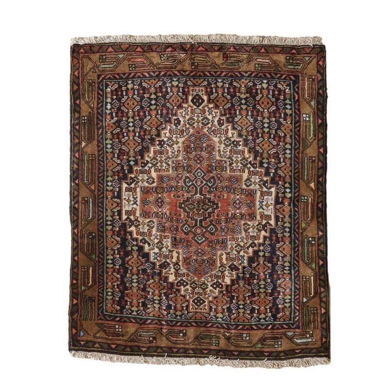 トライバルラグ／イラン・ハマダン／1990年代／94×80cm 手織り ウール モダン クラシック 玄関マット エントランスマット 寝室 和室 床暖房 ホットカーペット対応 じゅうたん ラグ(品番:FS-22162)