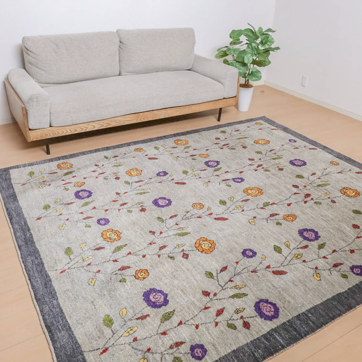 ギャッベ イラン製 リビングサイズ 249×206cm 手織り 天然 ウール100% 長方形 草木染 おしゃれ かわいい モダン ナチュラル 北欧 ラグ 絨毯 マット ラグマット ギャベ 床暖房対応 ホットカーペット対応 （HL-12140）