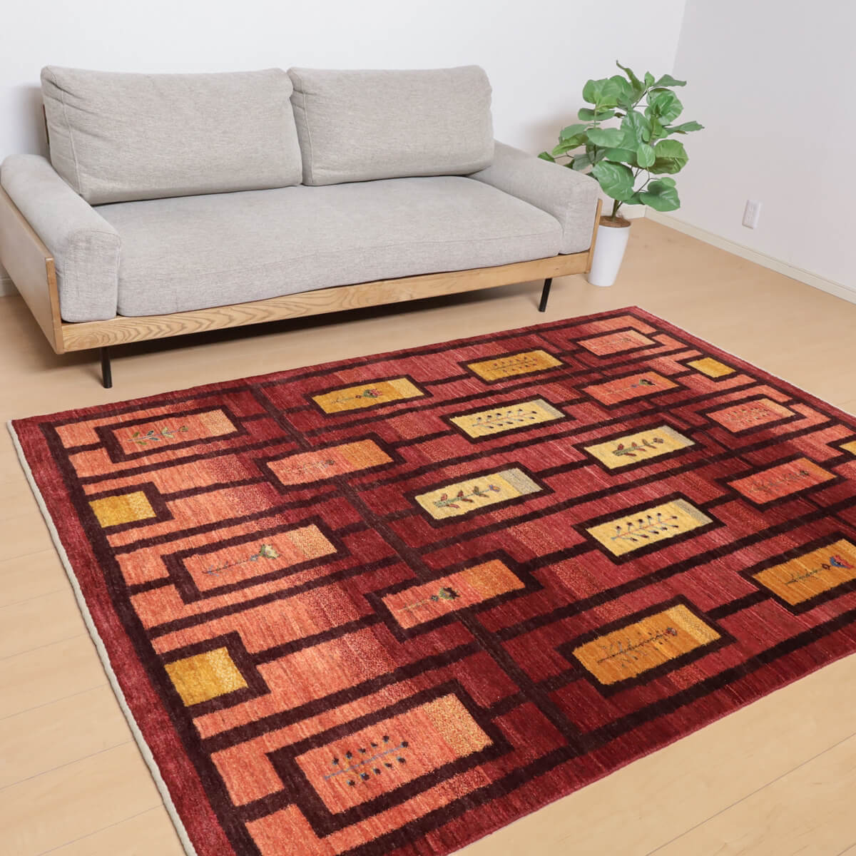 ギャッベ イラン製 リビングサイズ 229×167cm 手織り 天然 ウール100% 長方形 草木染 おしゃれ かわいい モダン ナチュラル 北欧 ラグ 絨毯 マット ラグマット ギャベ 床暖房対応 ホットカーペット対応 （HL-12040）