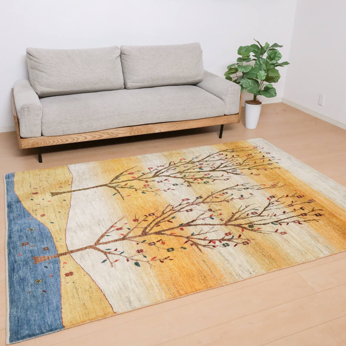 ギャッベ イラン製 リビングサイズ 223×157cm 手織り 天然 ウール100% 長方形 草木染 おしゃれ かわいい モダン ナチュラル 北欧 ラグ 絨毯 マット ラグマット ギャベ 床暖房対応 ホットカーペット対応 （HL-12041）