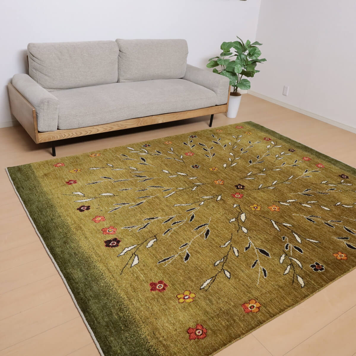 ギャッベ イラン製 リビングサイズ 249×200cm 手織り 天然 ウール100% 長方形 草木染 おしゃれ かわいい モダン ナチュラル 北欧 ラグ 絨毯 マット ラグマット ギャベ 床暖房対応 ホットカーペット対応 （HL-12053）