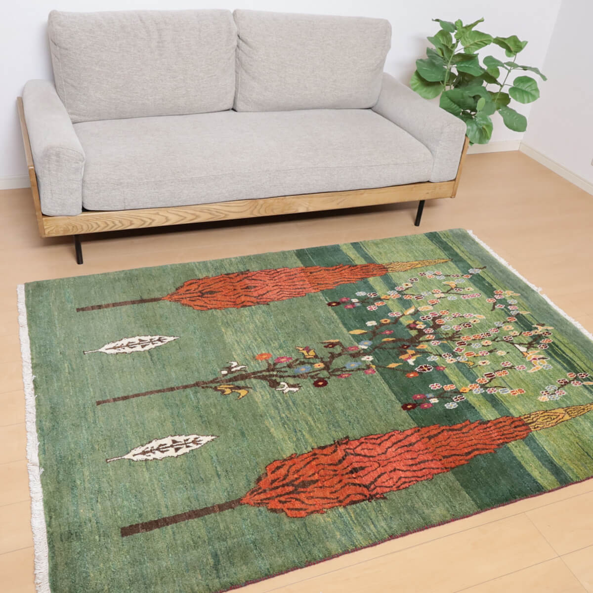 ギャッベ イラン製 リビングサイズ 204×150cm 手織り 天然 ウール100% 長方形 草木染 おしゃれ かわいい モダン ナチュラル 北欧 ラグ 絨毯 マット ラグマット カーペット ギャベ 床暖房対応 ホットカーペット対応 （HL-12158）