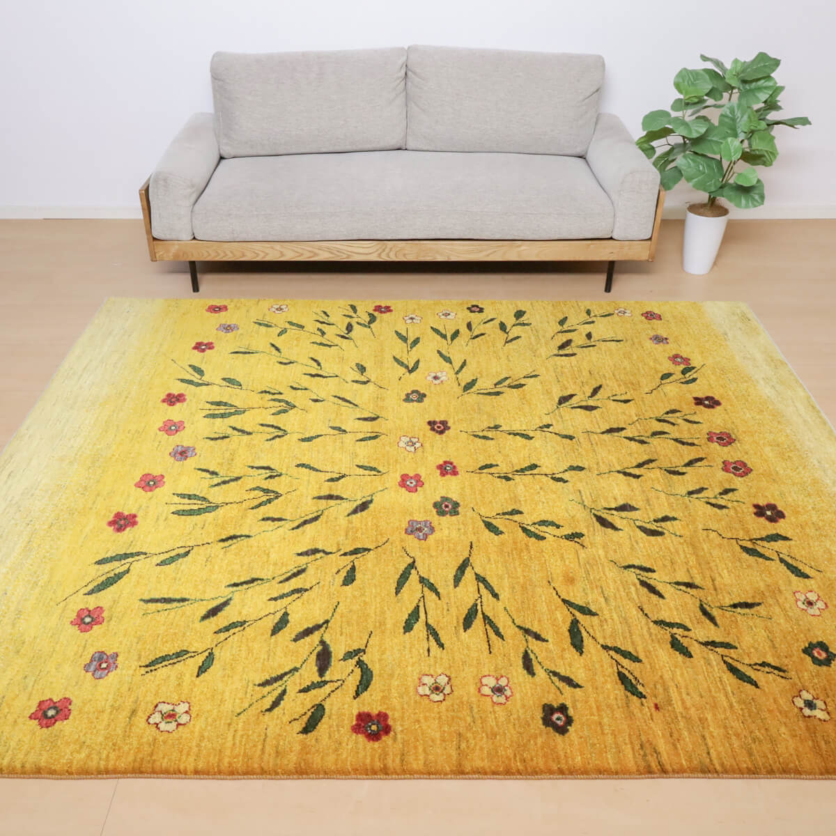 ギャッベ イラン製 リビングサイズ 245×202cm 手織り 天然 ウール100% 長方形 草木染 おしゃれ かわいい モダン ナチュラル 北欧 ラグ 絨毯 マット ラグマット カーペット ギャベ 床暖房対応 ホットカーペット対応 （HL-12218）