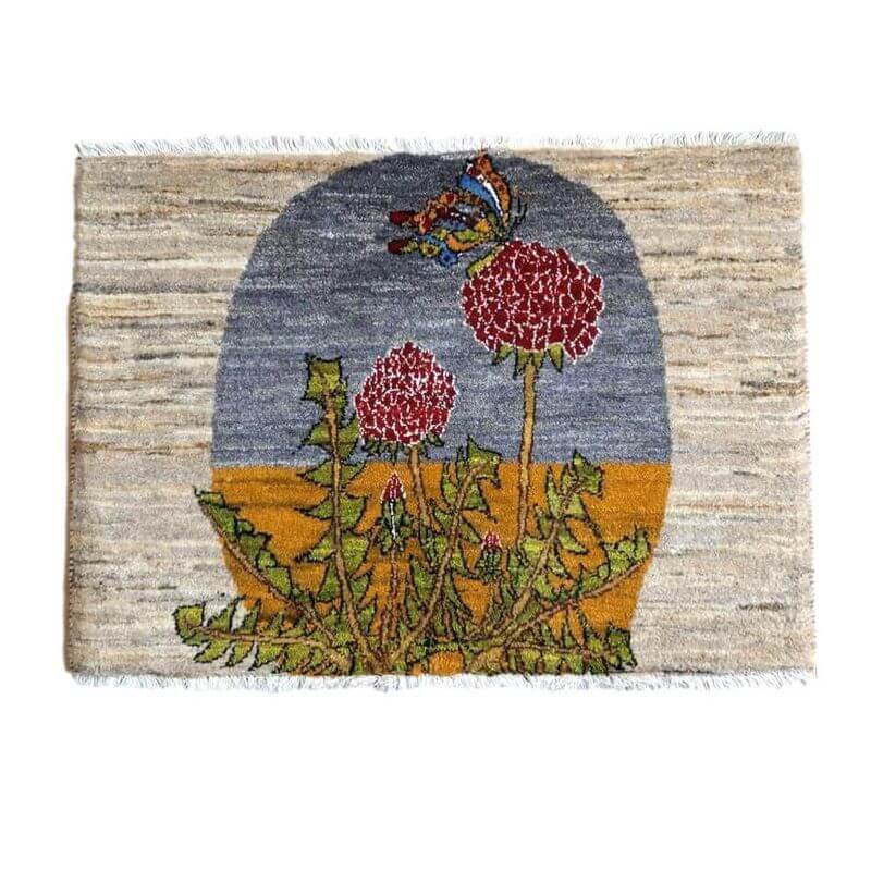 ギャッベカシュクリ イラン製65×90cm 手織り 最高級 天然 ウール100% 草木染 玄関マット 北欧 ラグ 絨毯 マット ラグマット 屋内 室内 ギャベ 床暖房対応 ホットカーペット対応 (HSS-11133）