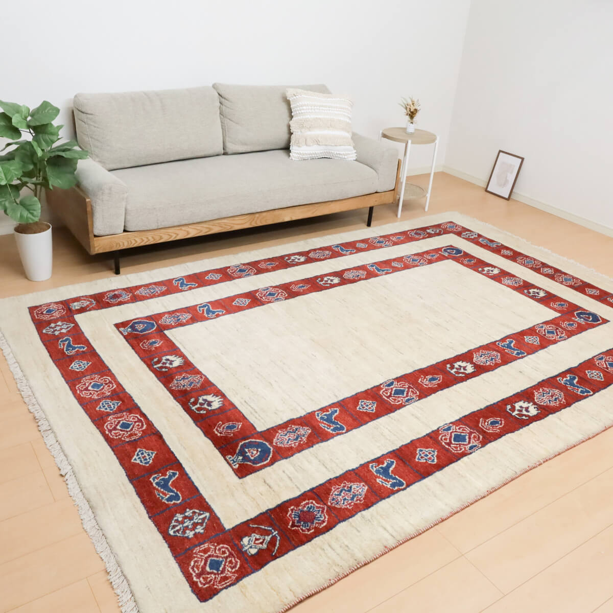 ギャッベ イラン製 リビングサイズ 293×194cm 手織り 天然 ウール100% 長方形 草木染 おしゃれ かわいい モダン ナチュラル 北欧 ラグ 絨毯 マット ラグマット カーペット ギャベ 床暖房対応 ホットカーペット対応 （HX-12449）