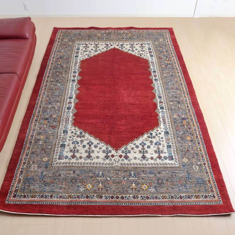 ギャッベルリバフ イラン製 318×207cm 手織り 最高級 天然 ウール100% 草木染 特大ルームサイズ モダン ナチュラル 北欧 ラグ 絨毯 マット ラグマット ギャベ 床暖房対応 ホットカーペット対応 (HX-44819）