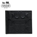 コーチ メンズ 財布 COACH MENS 本革 レザー マネークリップ 型押し シグネチャー 黒