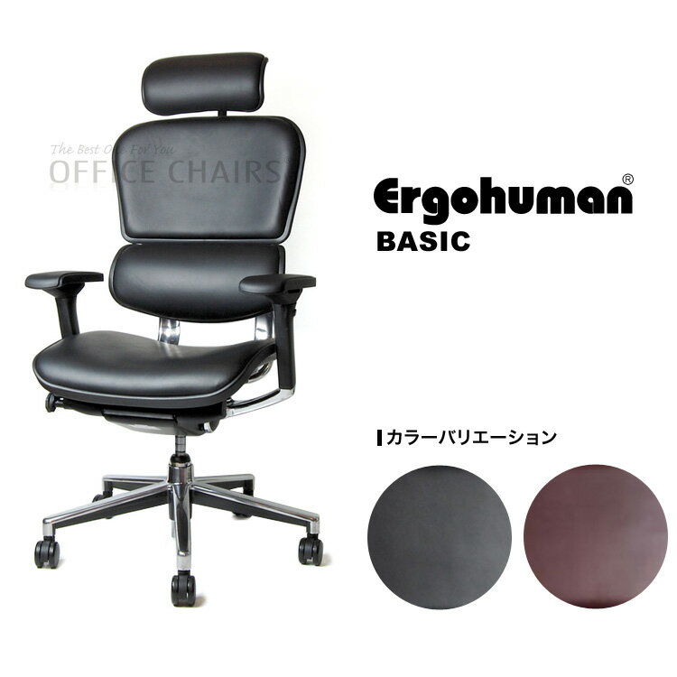 最新型[Ergohuman]エルゴヒューマン本革仕様(黒or茶)完成品・ハイブリッドレバー搭載【肘付・ヘッドレスト有】【完成品お届け（組立て済）不要チェアを無料引取】高機能オフィスチェア【送料無料】【EGP】【SBZcou1208】