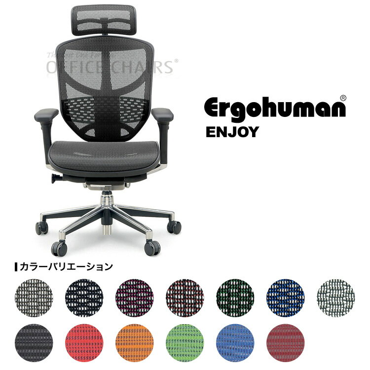 最新型[Ergohuman]エンジョイ（ENJOY-H）ハイブリッド【肘付・ヘッドレスト有・ランバーサポート付】【お客様組立】【高機能メッシュチェア　エルゴヒューマンチェア】【送料無料】エルゴヒューマン【SBZcou1208】