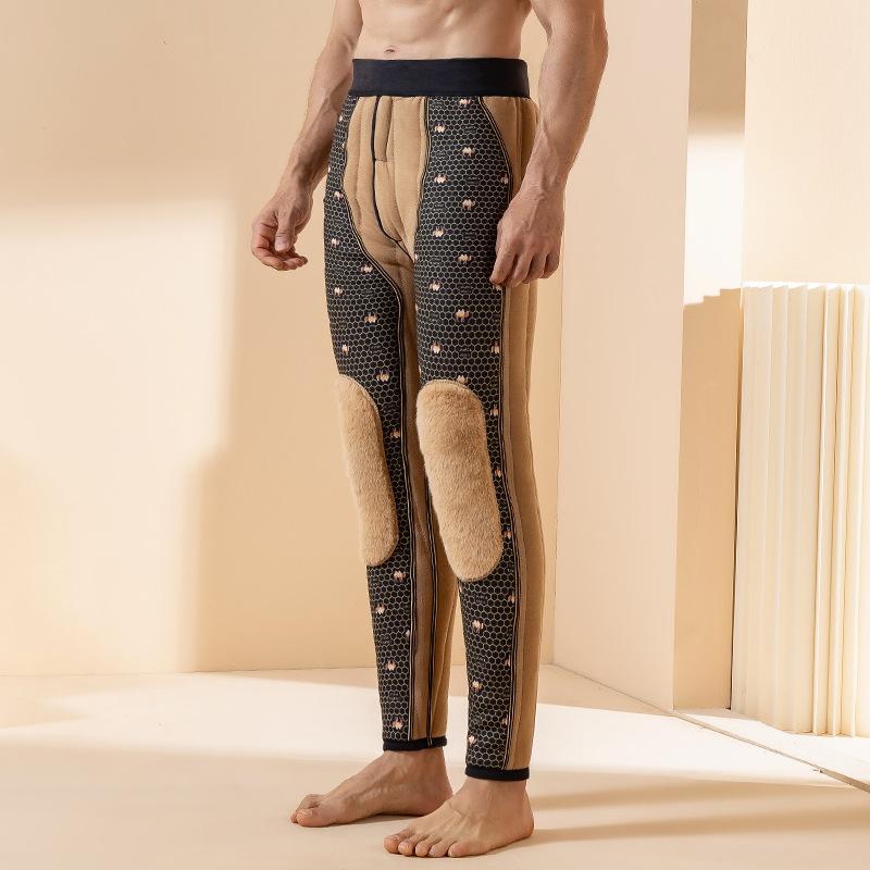 パンツ 男性用 中高年 シニア 超厚手 極厚 裏起毛 ウール混 ハイウエスト ストレート 腰膝保護 防寒 保温 あったか ポリエステル 秋冬 カジュアル 黒