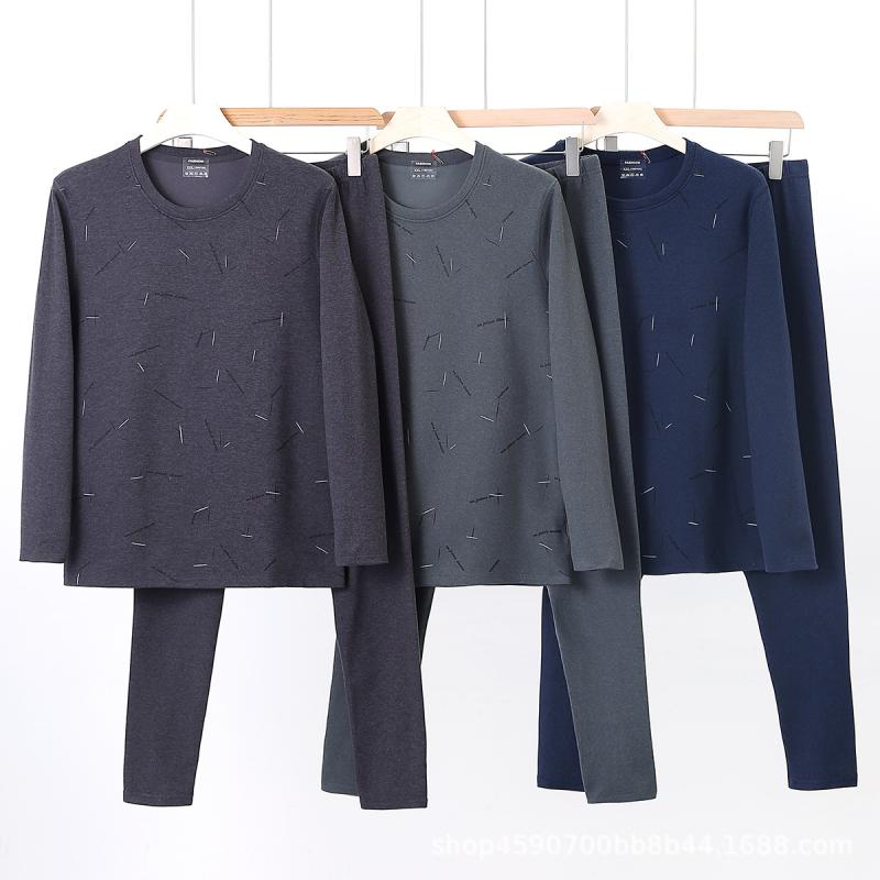 インナーウェア メンズ 男性用 秋冬 発熱 保温 防寒 起毛素材 暖か ポリエステル 肌着 上下セット 長袖 長ズボン クルーネック 中高年 シニア ミドル世代 普段使い 部屋着