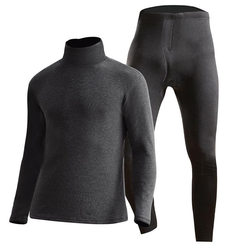 肌着 男女兼用 中高年 シニア ハイネック タートルネック 裏起毛 厚手 保温 あったか 綿 長袖 ロングパンツ 秋冬 上下セット