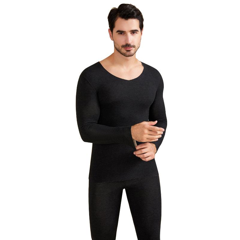 インナー メンズ 男性用 秋冬 発熱 保温 アクリル繊維 防寒 肌着 上下セット 長袖長ズボン Vネック 無地 シームレス 帯電防止 抗菌 毛玉防止 厚手