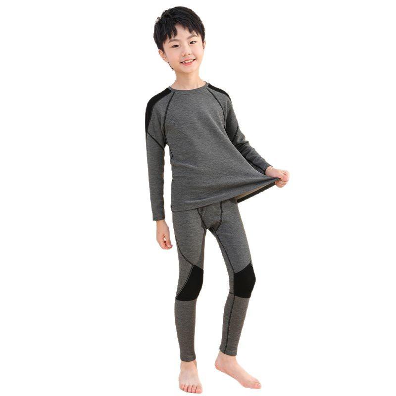 肌着 インナー 男の子 キッズ 子供 ジュニア 徳絨 発熱保温 厚手 裏起毛 シームレス 無縫製 アクリル 長袖 丸首 あったか 防寒 上下セット パジャマ ルームウェア 秋冬