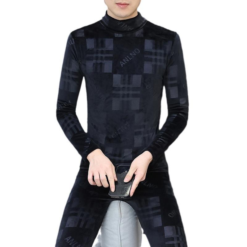 セットアップ メンズ プルオーバー クルーネック ロングパンツ 上下セット 秋冬 カジュアル ベロア ベルベット ポリエステル プリント柄 裏起毛 保温 厚手 リラックスウェア