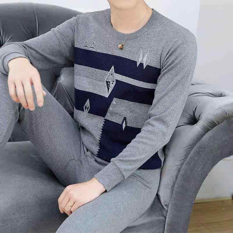 インナーウェア メンズ 男性用 コットン 綿100% 保温 あったか 長袖 ロングパンツ 肌着 トップス 上下セット クルーネック 丸首 スリムフィット カジュアル 部屋着 秋冬