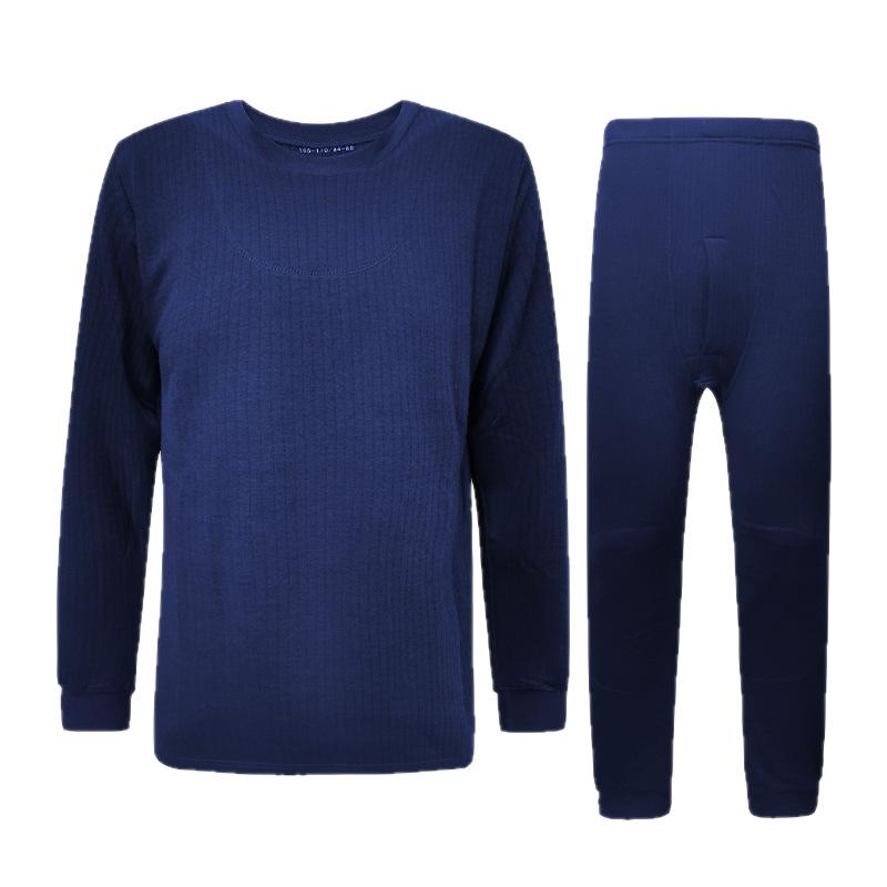 インナー メンズ 男性用 防寒肌着 上下セット 綿混紡 厚手 無地 丸首 長袖 長ズボン 秋冬 保温性 伸縮性 通気性 部屋着 普段使い アウトドア