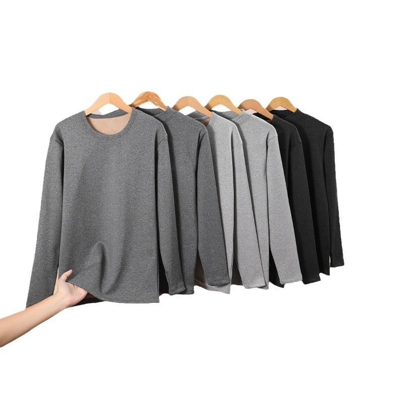 メンズ 男性用 保温肌着 上下セット 長袖シャツ ロングパンツ ポリエステル あったかインナー 裏起毛 極厚 部屋着 普段使い 防寒 ブラック グレー