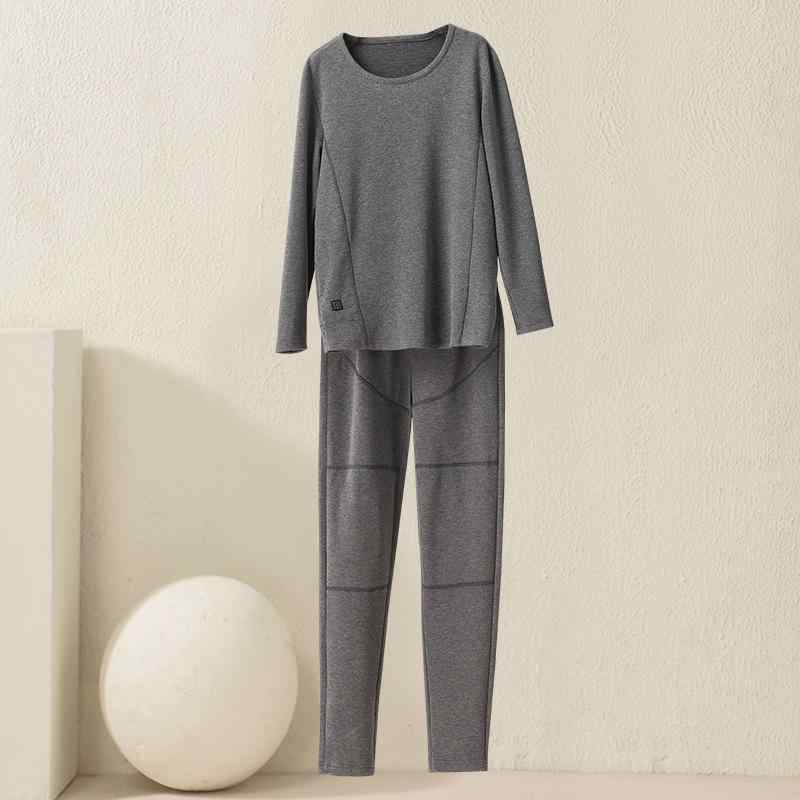 肌着 メンズ レディース 上下セット M L XL XXL 灰色 ポリエステル 長袖 防寒 あったか インナー 超厚手