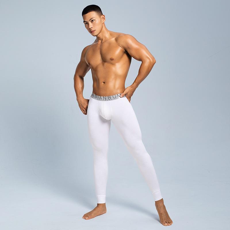 ボトムス 男性用 コットン 薄手 無地 スリムフィット Uネック インナーパンツ M L XL XXL XXXL ブラック ホワイト グレー レッド 秋冬