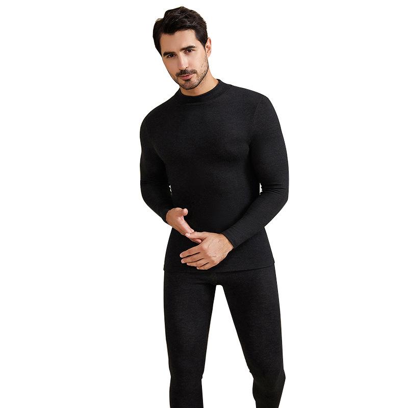 インナー メンズ 男性用 秋冬 長袖 あったかインナー 上下セット 肌着 半タートルネック トップス ズボン 部屋着 普段使い 保温性 伸縮性 アクリル 紺 黒 グレー
