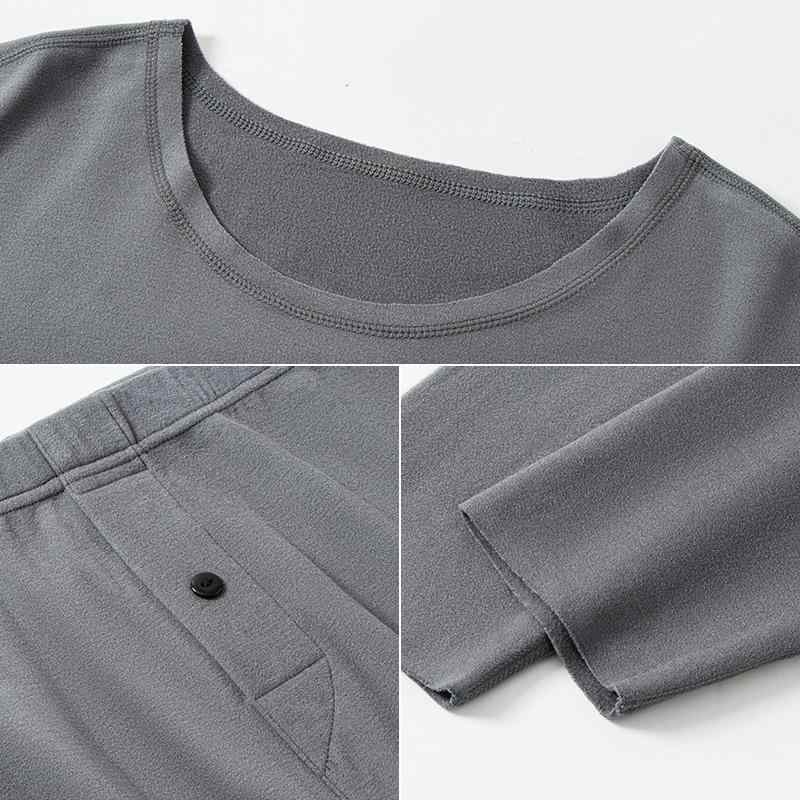 インナー メンズ 男性用 保温肌着 上下セット ニット 無縫製 丸首 秋冬 厚手 アクリル 紺色 黒 グレー 赤