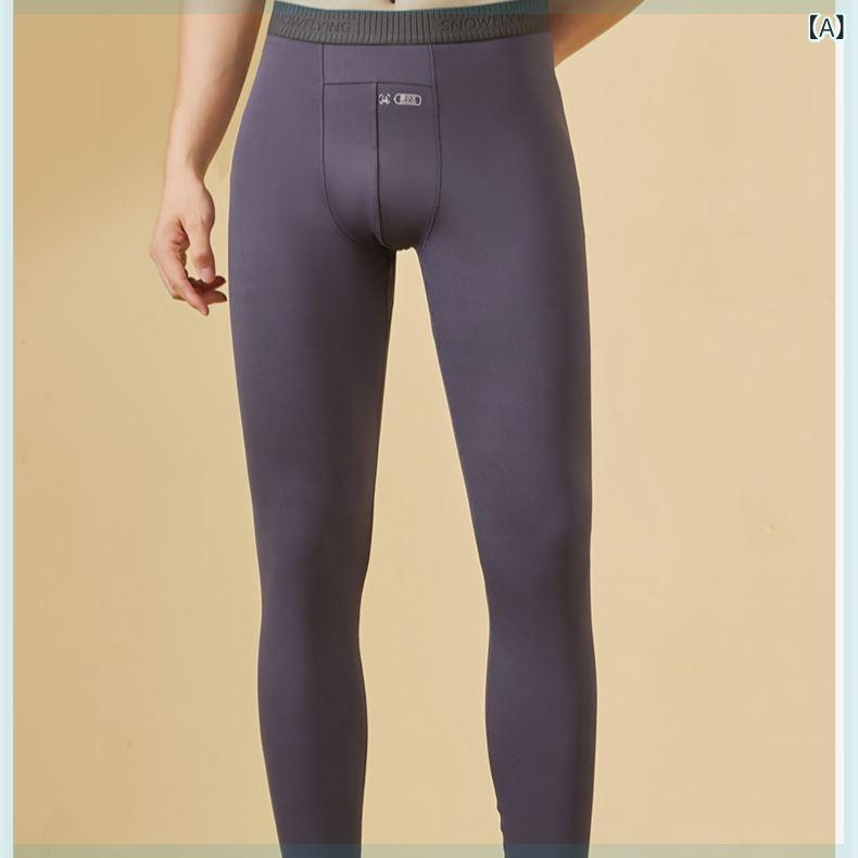 メンズ 保温パンツ 秋冬 男性用 あったかインナー タイツ レギンス 灰色 黒色 茶色 アクリル 超厚手