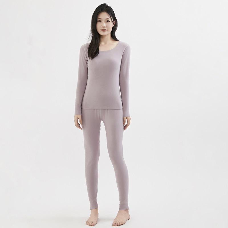 レディース インナーウェア 秋冬 徳繊維 ポリエステル 裏起毛 厚手 発熱 保温 シームレス ラウンドネック 長袖 スリムフィット あったか 快適 肌着 上下セット ルームウェア 防寒 セットアップ