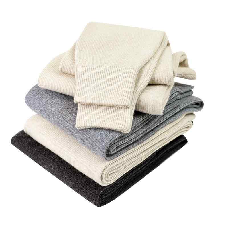 パンツ 男女兼用 ボトムス 秋冬 羊毛混 ニット ハイウエスト ストライプ 無地 中厚手 スリムフィット 保温 発熱 あったか インナー シームレス 部屋着 普段使い