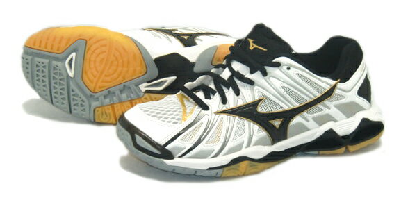 ミズノ MIZUNO ウエーブトルネードX2 18SS バレーボールシューズ:V1GA1812-09 (ホワイト×ブラック×ゴールド)の画像