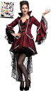 ヴァンパイア 貴婦人 ドレス レース コスチューム ハロウィン タトゥーシール付き 2点セット レディース S751(赤、黒, M)