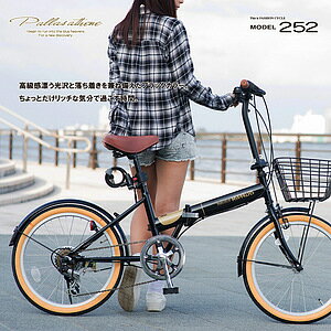 マイパラス 20型 6段 カギ ライト付き 折りたたみ自転車 M-252-BK ブラック 【送料無料】
