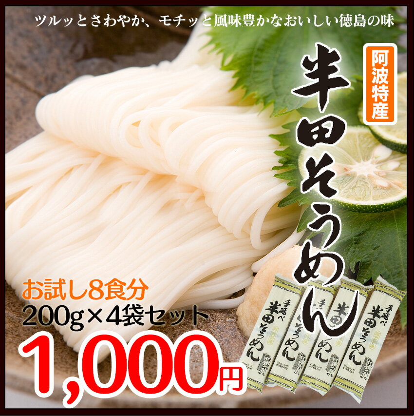 【メール便配送・送料無料】手延べ半田そうめん8食入（200g×4袋）